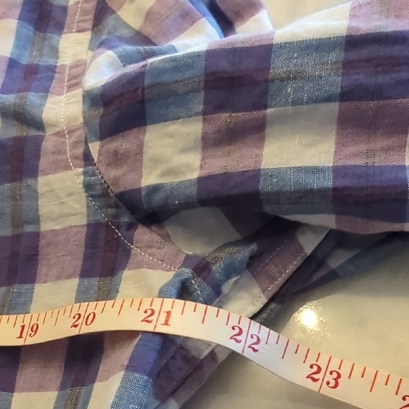 Banana Republic Men's Plaid Lenon Cotton Blend Button Up Shirt- Medium - Picture 5 of 11